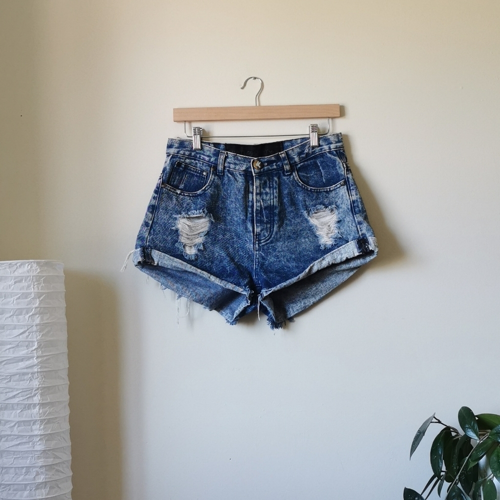 One Teaspoon Blue Distressed Denim Jean Shorts Boho Festival Distressed Indie